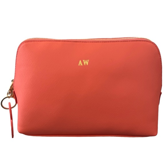Coral Leather Makeup Cosmetic Travel Bag - Picture 1 of 9